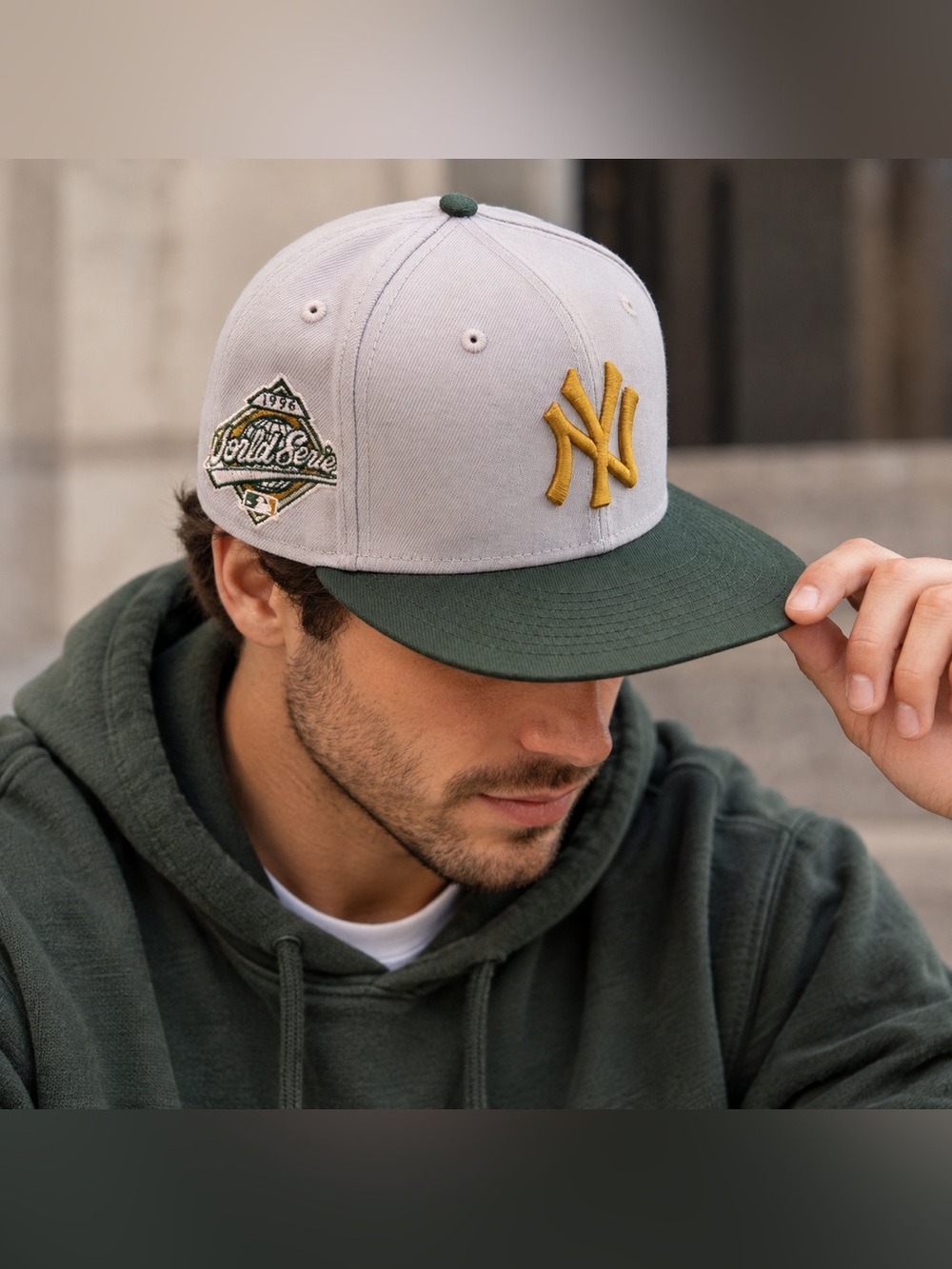 New Era 59FIFTY Yankees 1996 World Series Patch Fitted Hat 7 5/8 Gray Green Gold